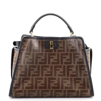 FENDI FF 1974 PEEKABOO DEFENDER GLAZED CANVAS &amp; LEATHER MINI SATCHEL