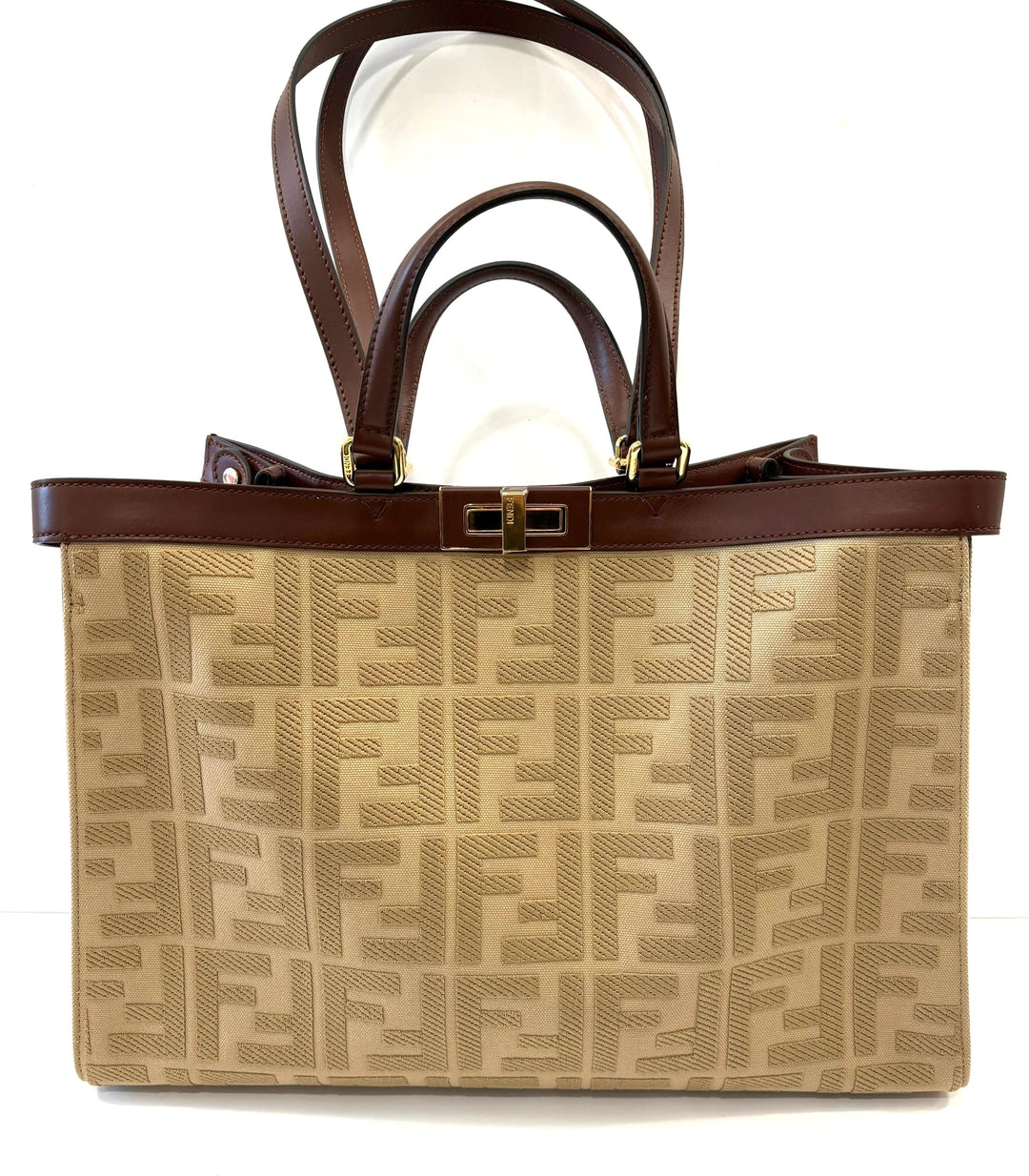 FENDI PEEKABOO X FF LITE ZUCCA CANVAS &amp; LEATHER MEDIUM TOTE BAG
