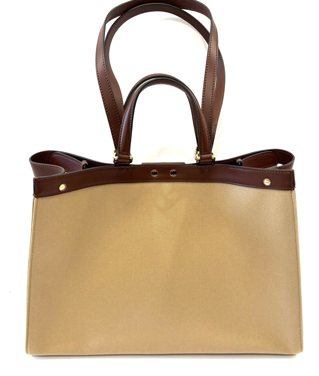 FENDI PEEKABOO X FF LITE ZUCCA CANVAS &amp; LEATHER MEDIUM TOTE BAG