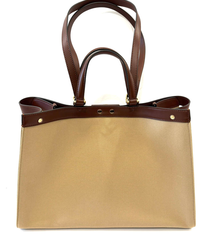 FENDI PEEKABOO X FF LITE ZUCCA CANVAS &amp; LEATHER MEDIUM TOTE BAG