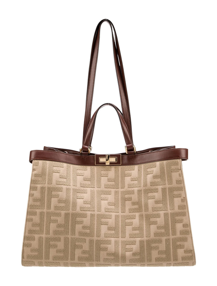 FENDI PEEKABOO X FF LITE ZUCCA CANVAS &amp; LEATHER MEDIUM TOTE BAG