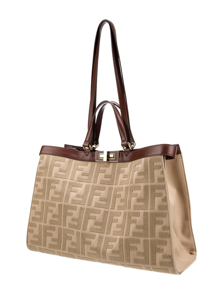 FENDI PEEKABOO X FF LITE ZUCCA CANVAS &amp; LEATHER MEDIUM TOTE BAG