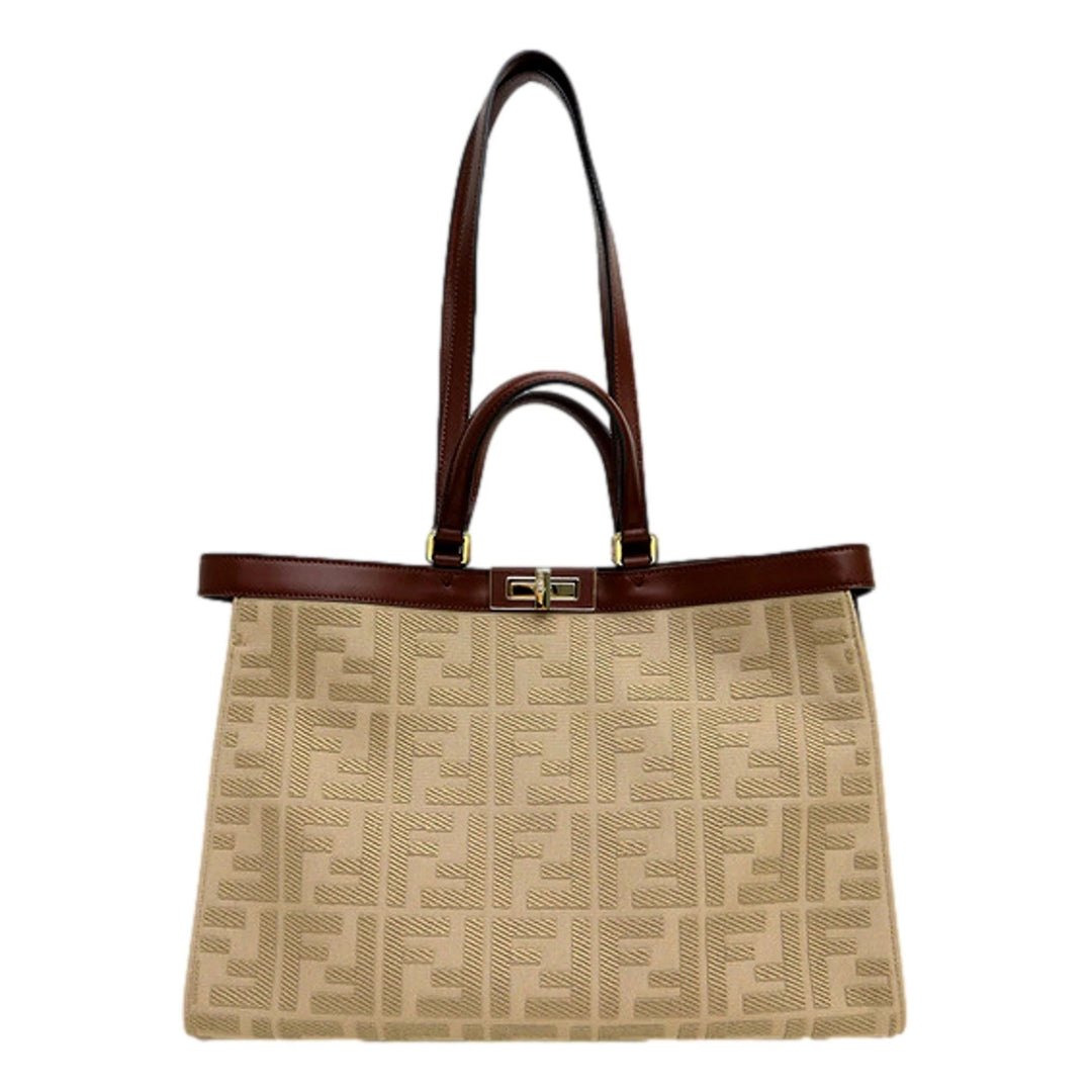 FENDI PEEKABOO X FF LITE ZUCCA CANVAS &amp; LEATHER MEDIUM TOTE BAG
