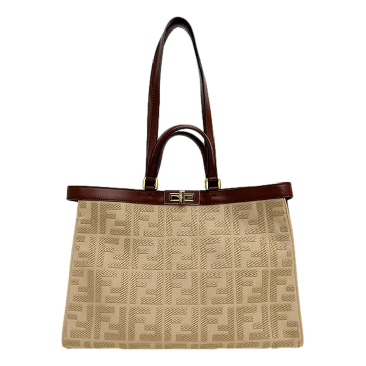 FENDI PEEKABOO X FF LITE ZUCCA CANVAS &amp; LEATHER MEDIUM TOTE BAG