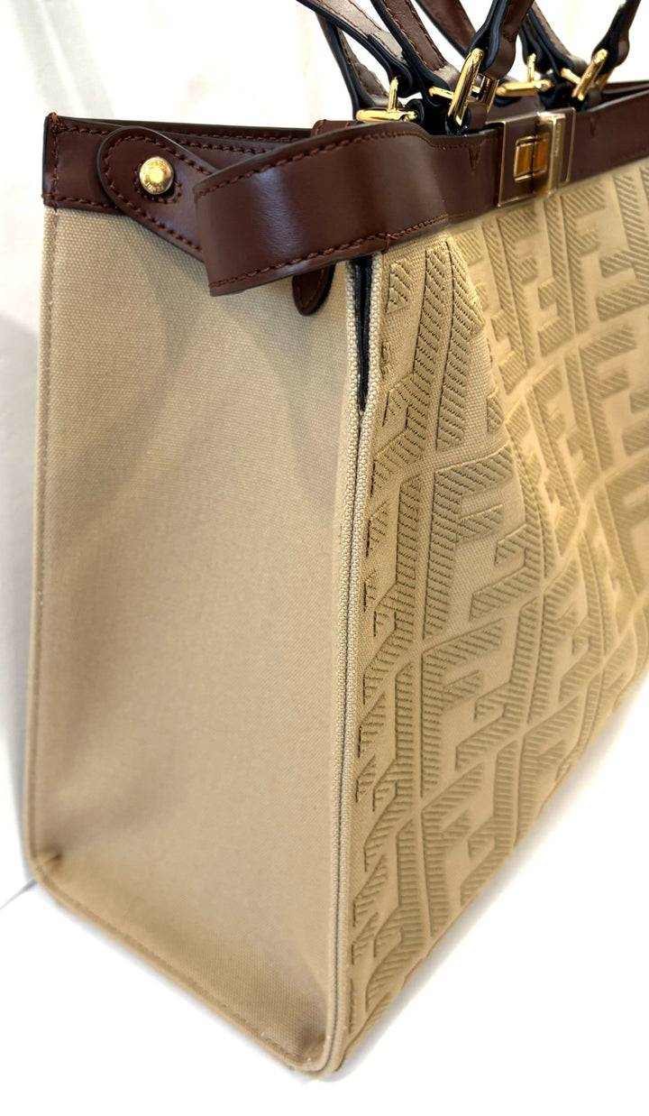 FENDI PEEKABOO X FF LITE ZUCCA CANVAS &amp; LEATHER MEDIUM TOTE BAG