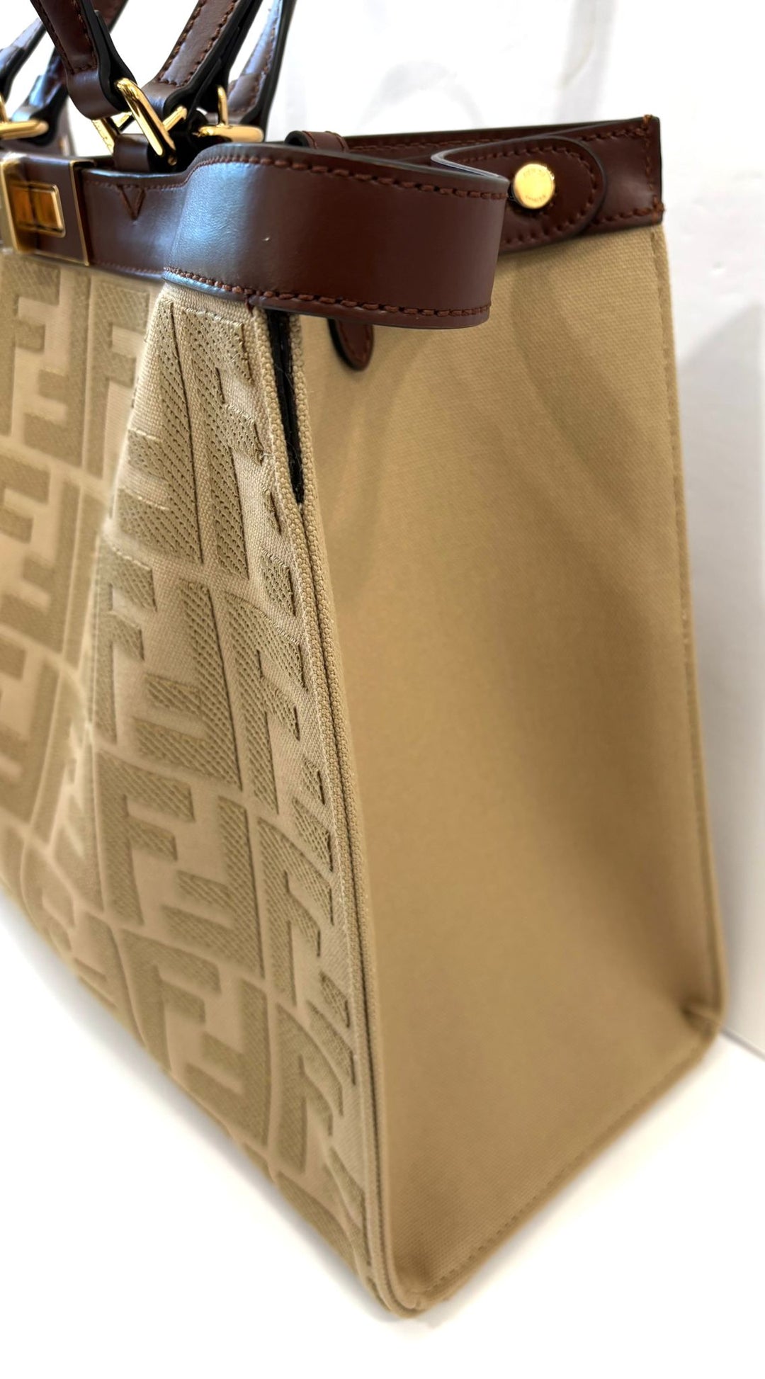 FENDI PEEKABOO X FF LITE ZUCCA CANVAS &amp; LEATHER MEDIUM TOTE BAG