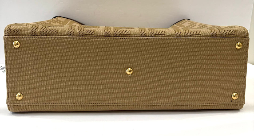 FENDI PEEKABOO X FF LITE ZUCCA CANVAS &amp; LEATHER MEDIUM TOTE BAG