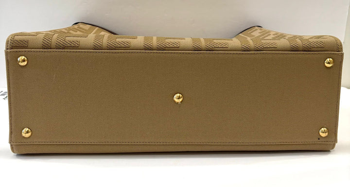 FENDI PEEKABOO X FF LITE ZUCCA CANVAS &amp; LEATHER MEDIUM TOTE BAG