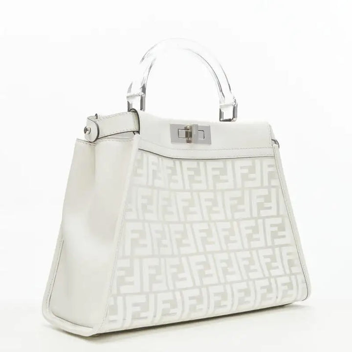 FENDI PEEKABOO FF ZUCCA CLEAR PVC CALFSKIN LEATHER SHOULDER BAG
