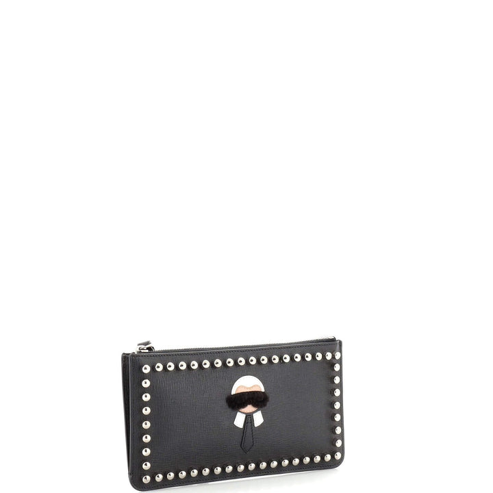 FENDI SAFFIANO LEATHER KARLITO CLUTCH BAG WRISTLET
