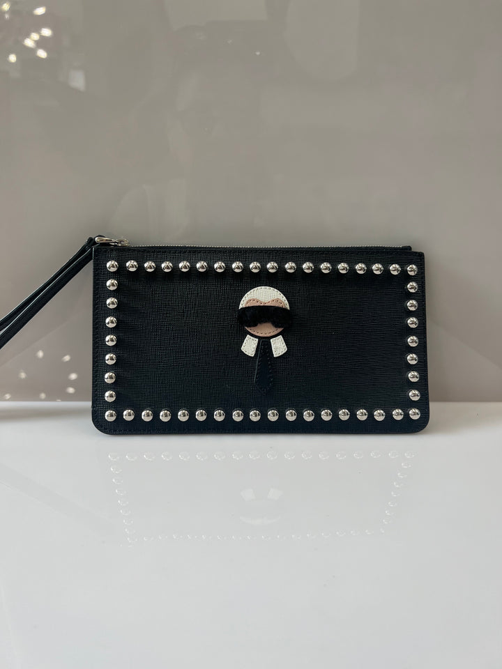 FENDI SAFFIANO LEATHER KARLITO CLUTCH BAG WRISTLET