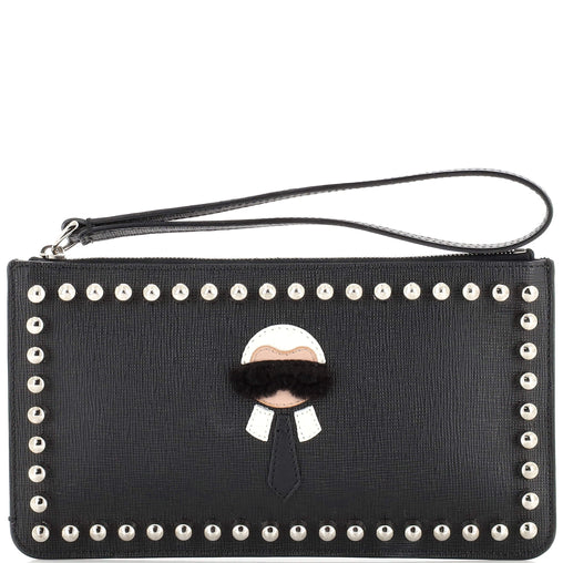 FENDI SAFFIANO LEATHER KARLITO CLUTCH BAG WRISTLET