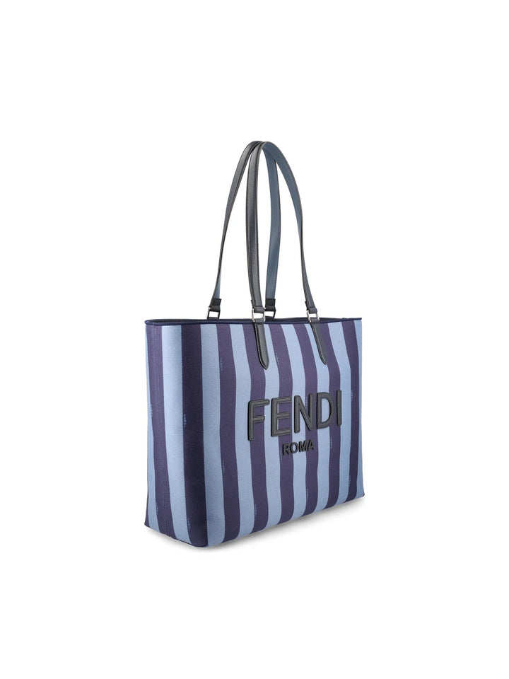 FENDI  BLUE PEQUIN JACQUARD SIGNATURE SHOPPER TOTE BAG