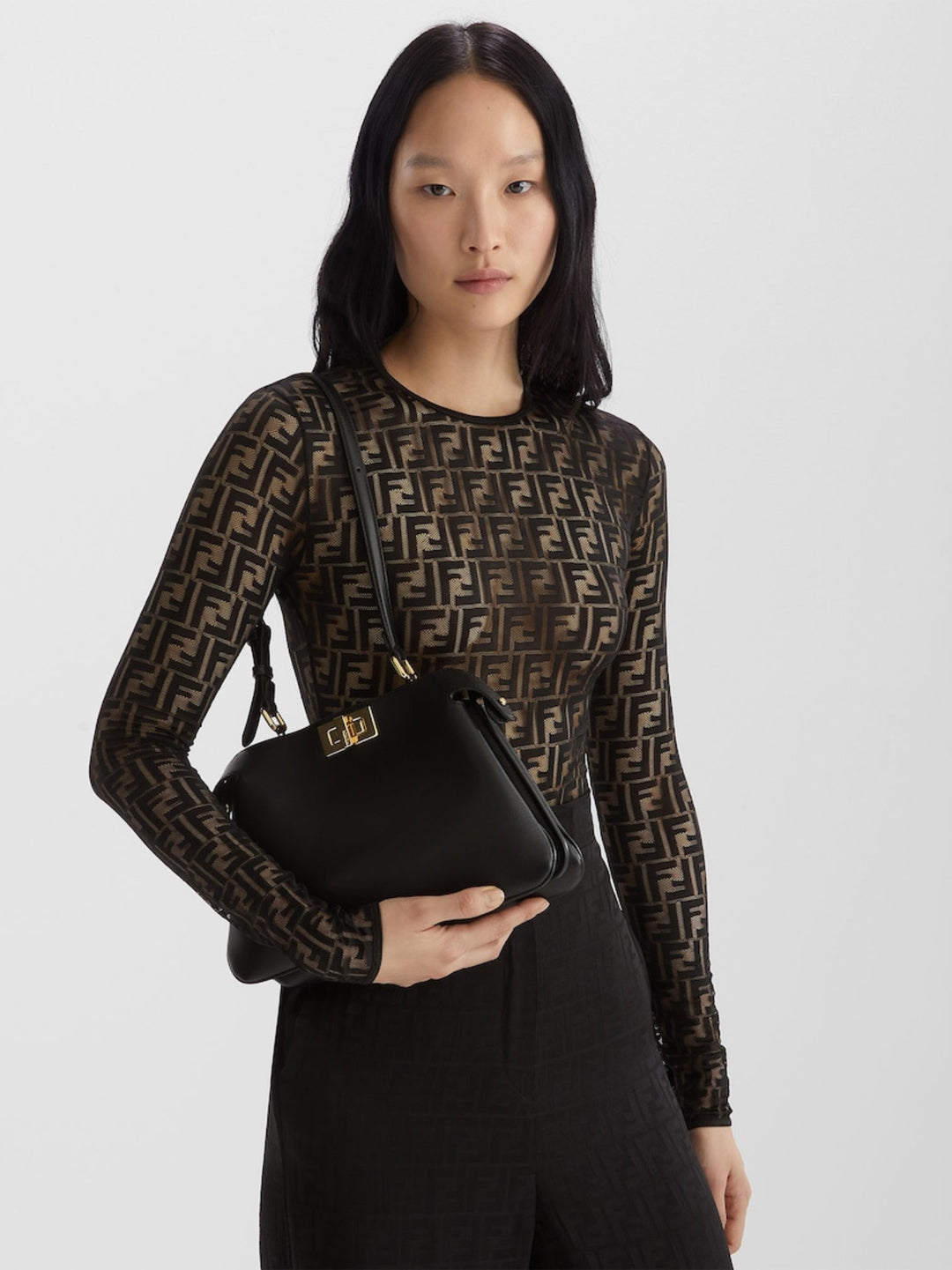 FENDI PEEKABOO SMALL SOFT CALFSKIN LEATHER SHOULDER BAG