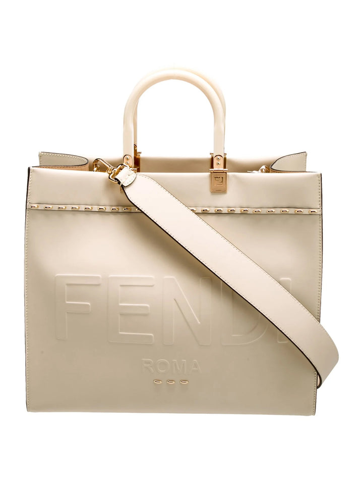 FENDI SUNSHINE MEDIUM CALFSKIN LEATHER SHOPPER TOTE BAG