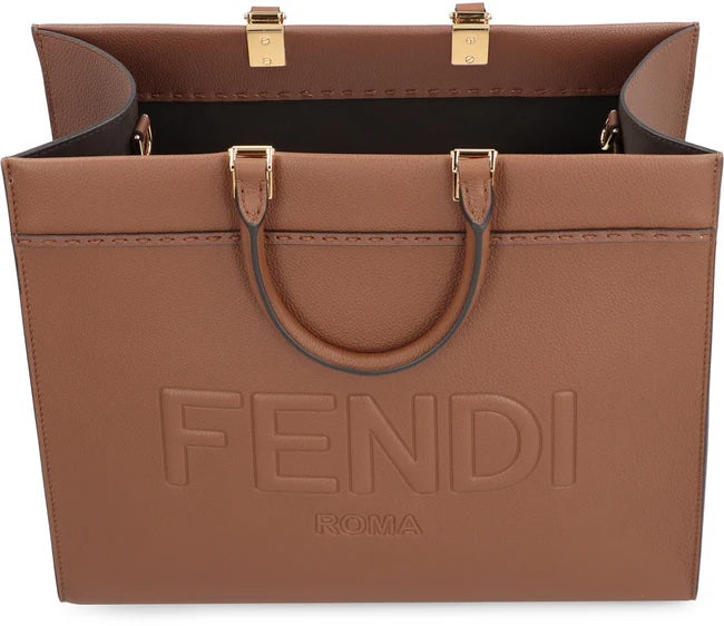FENDI SUNSHINE CALFSKIN LEATHER MEDIUM SHOPPER TOTE BAG