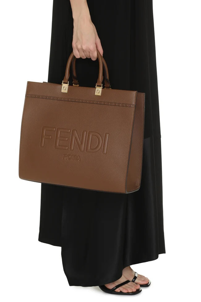 FENDI SUNSHINE CALFSKIN LEATHER MEDIUM SHOPPER TOTE BAG
