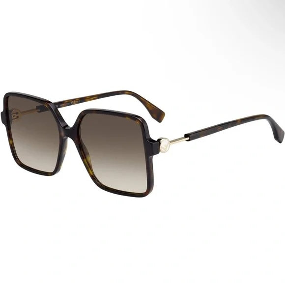 FENDI TORTOISE SHELL ACETATE SQUARE FRAME SUNGLASSES