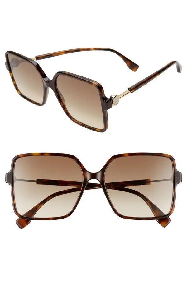FENDI TORTOISE SHELL ACETATE SQUARE FRAME SUNGLASSES