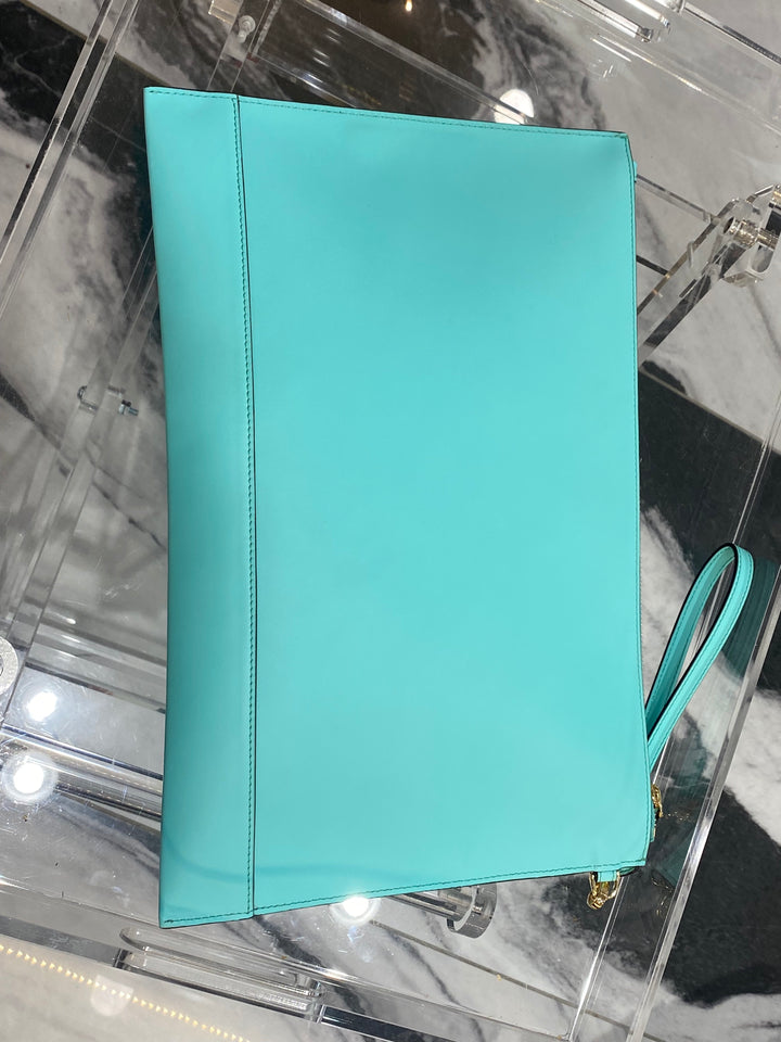 FENDI ROMA EMBOSSED LOGO LARGE POUCH CLUTCH BAG