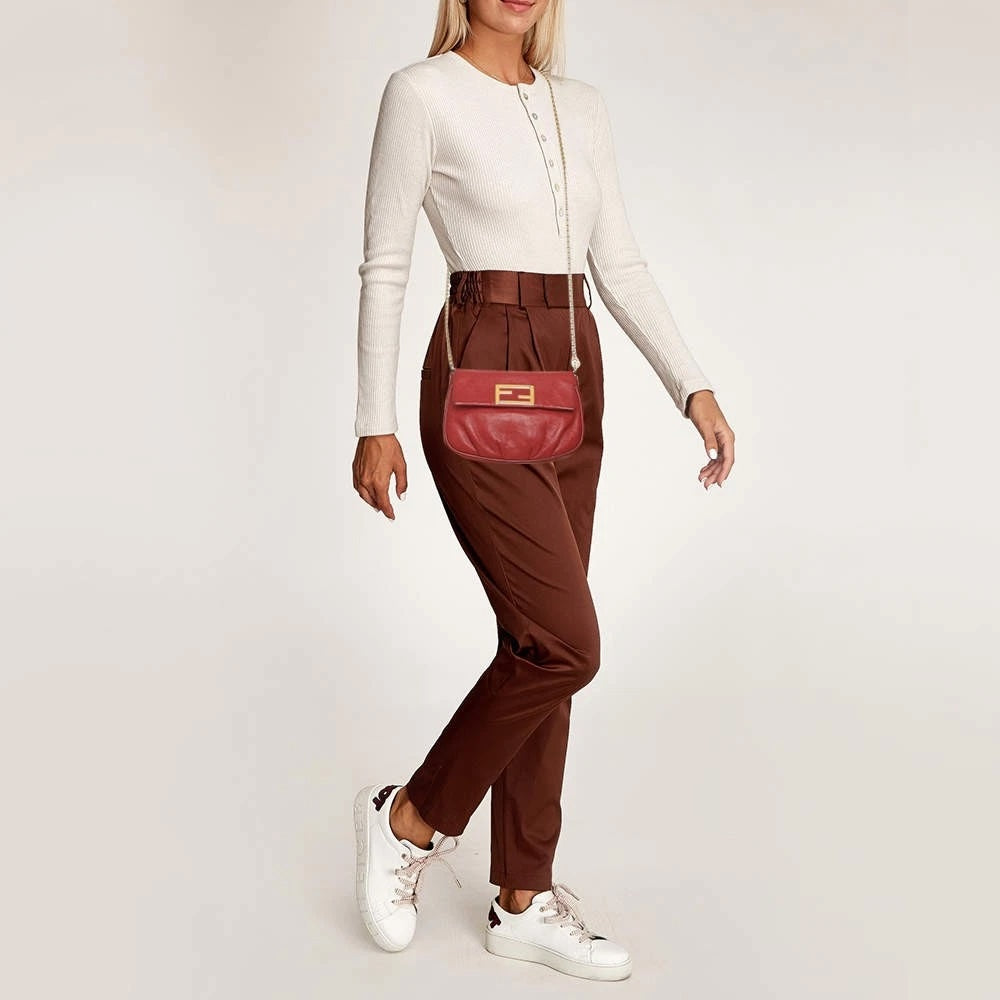 FENDI VITELLO FLAMINGO FENDISTA CALFSKIN LEATHER CHAIN CROSSBODY BAG