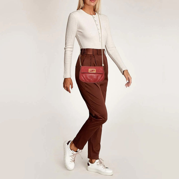 FENDI VITELLO FLAMINGO FENDISTA CALFSKIN LEATHER CHAIN CROSSBODY BAG