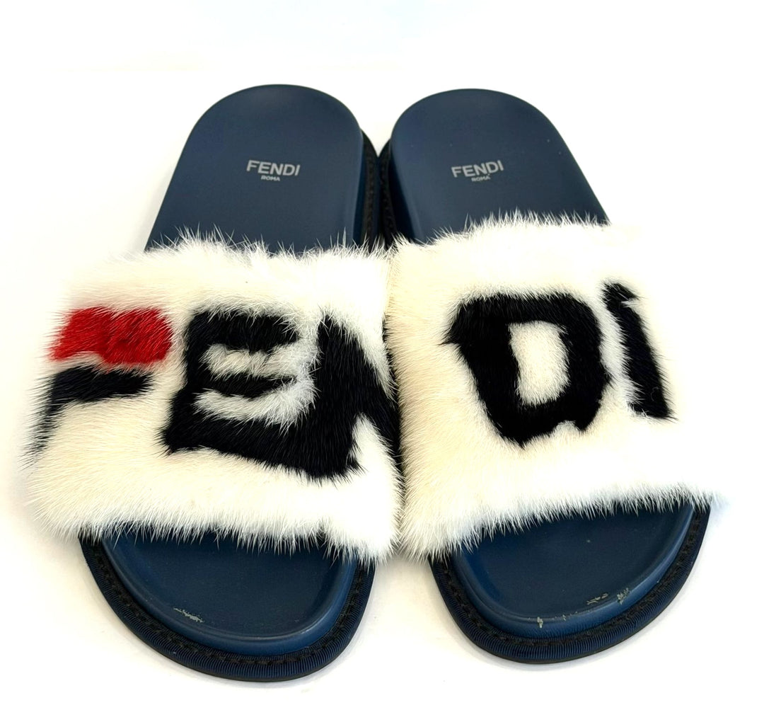 FENDI x FILA LIMITED EDITION MINK FUR SLIDE MULES