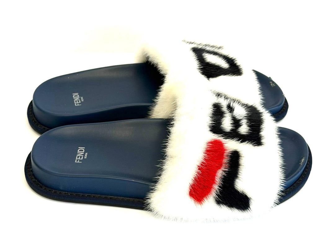 FENDI x FILA LIMITED EDITION MINK FUR SLIDE MULES