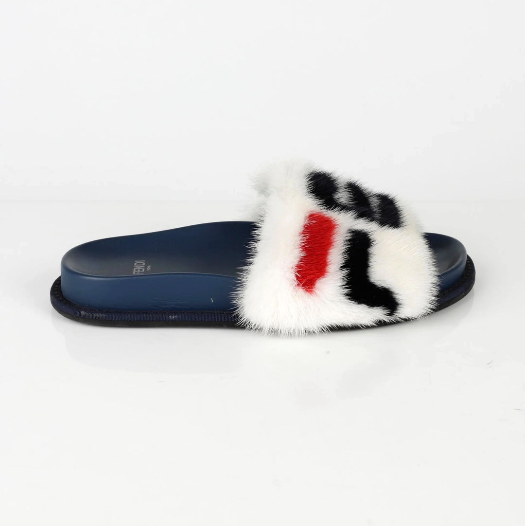 FENDI x FILA LIMITED EDITION MINK FUR SLIDE MULES