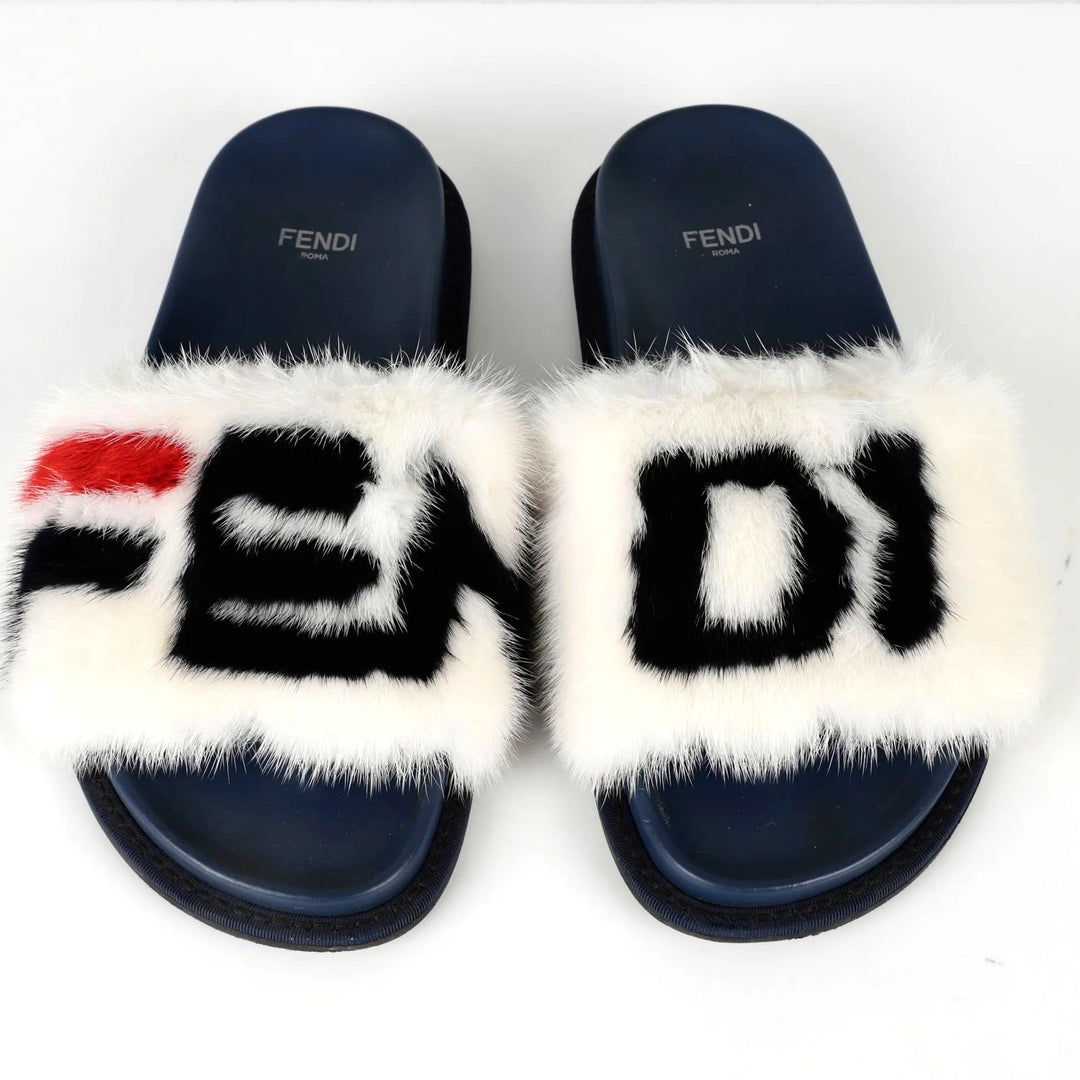 FENDI x FILA LIMITED EDITION MINK FUR SLIDE MULES