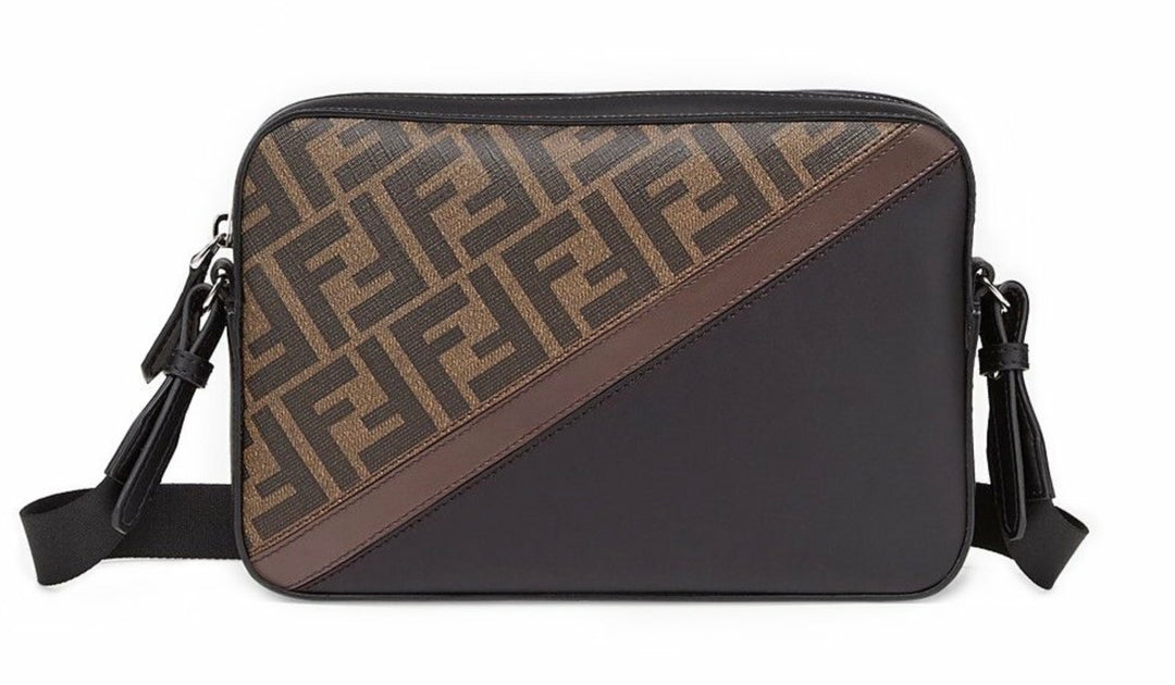 FENDI ZUCCA COATED CANVAS &amp; LEATHER CAMERA BAG