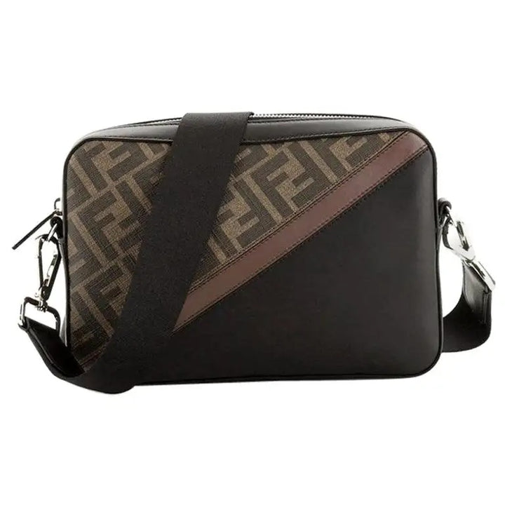 FENDI ZUCCA COATED CANVAS &amp; LEATHER CAMERA BAG