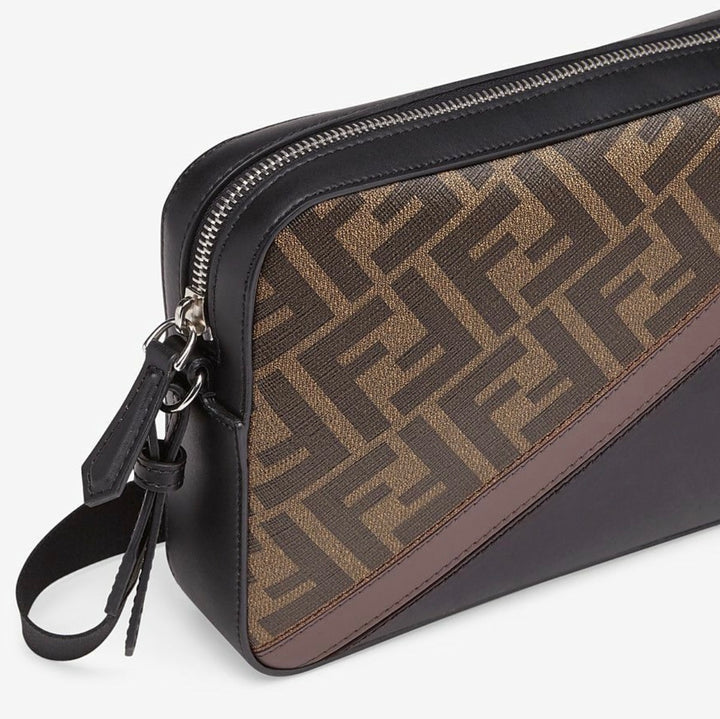FENDI ZUCCA COATED CANVAS &amp; LEATHER CAMERA BAG