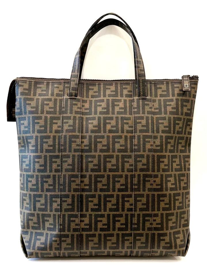 FENDI ZUCCA COATED CANVAS VERTICAL TOTE BAG