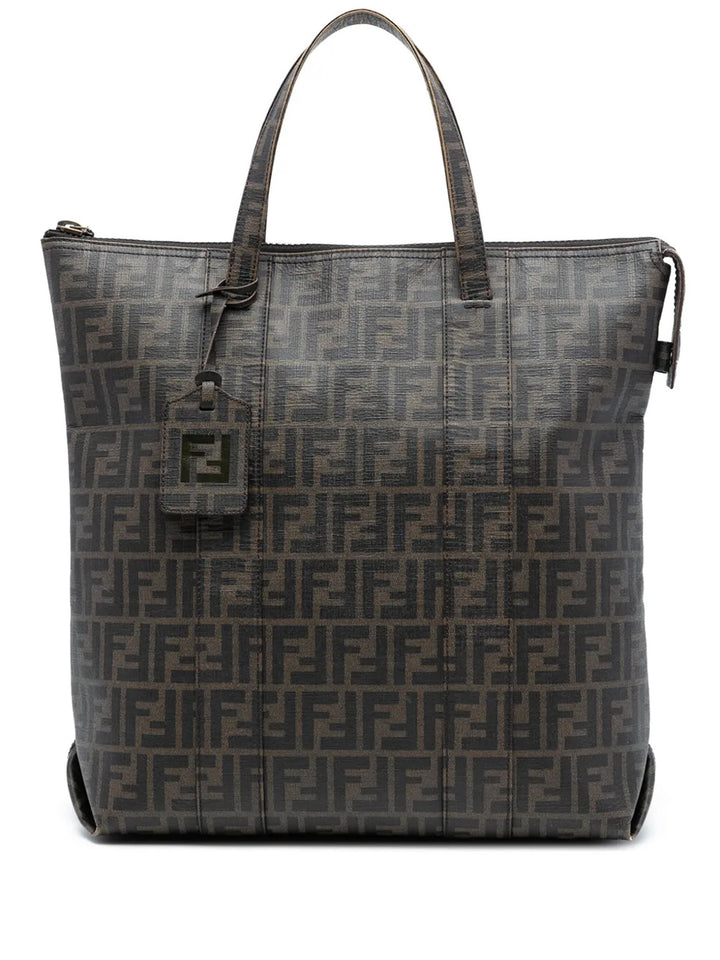 FENDI ZUCCA COATED CANVAS VERTICAL TOTE BAG
