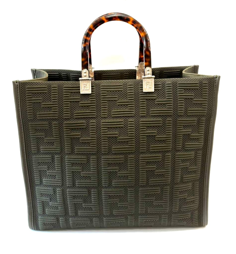 FENDI FF ZUCCA CANVAS &amp; LEATHER MEDIUM SUNSHINE TOTE BAG