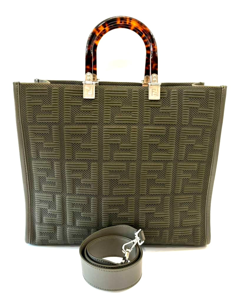 FENDI FF ZUCCA CANVAS &amp; LEATHER MEDIUM SUNSHINE TOTE BAG