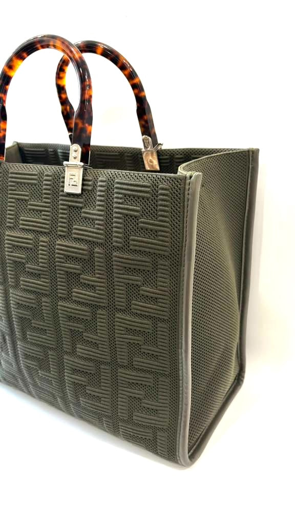 FENDI FF ZUCCA CANVAS &amp; LEATHER MEDIUM SUNSHINE TOTE BAG