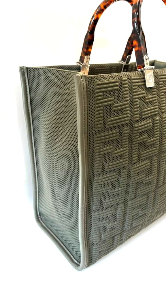 FENDI FF ZUCCA CANVAS &amp; LEATHER MEDIUM SUNSHINE TOTE BAG