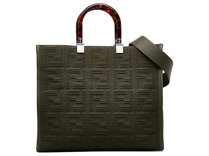 FENDI FF ZUCCA CANVAS &amp; LEATHER MEDIUM SUNSHINE TOTE BAG