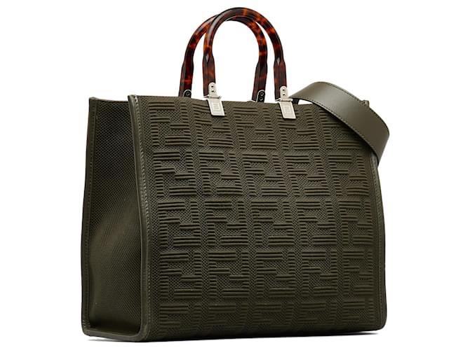 FENDI FF ZUCCA CANVAS &amp; LEATHER MEDIUM SUNSHINE TOTE BAG