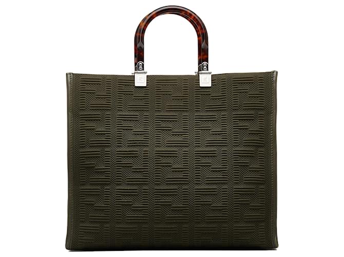 FENDI FF ZUCCA CANVAS &amp; LEATHER MEDIUM SUNSHINE TOTE BAG