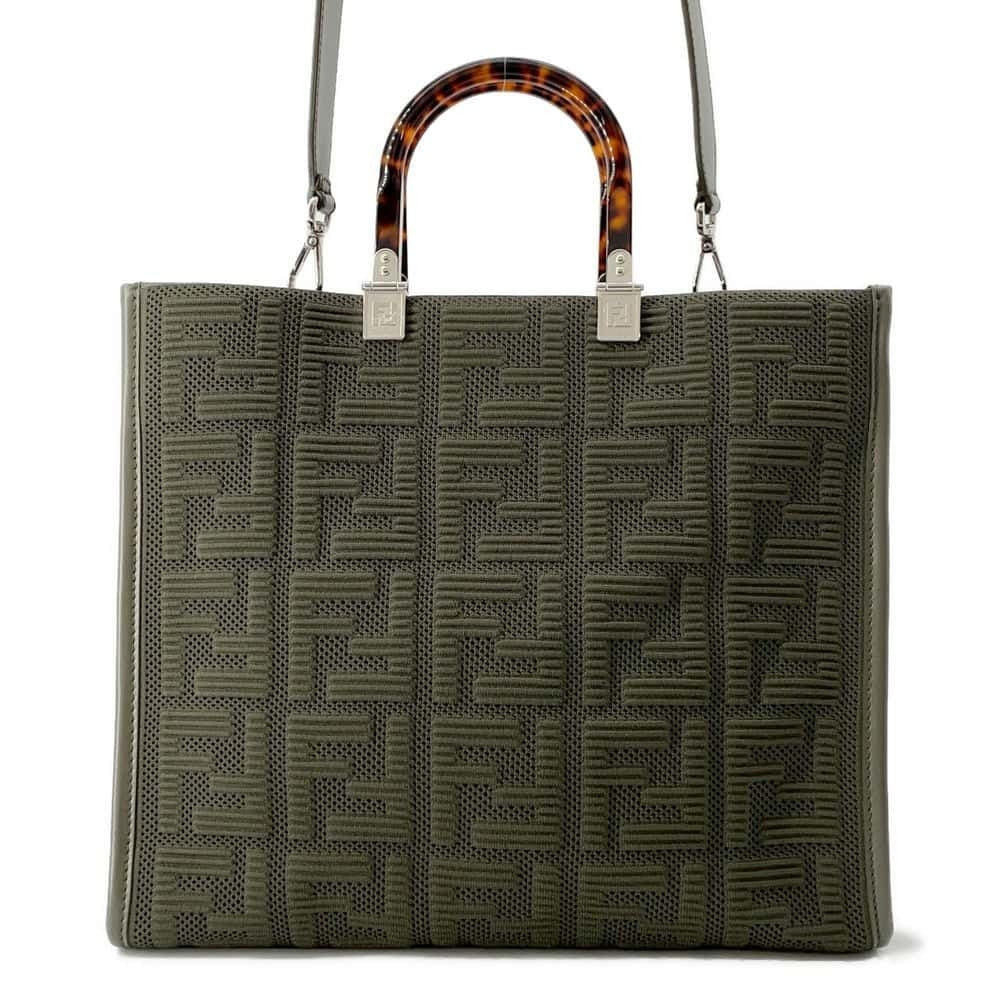 FENDI FF ZUCCA CANVAS &amp; LEATHER MEDIUM SUNSHINE TOTE BAG