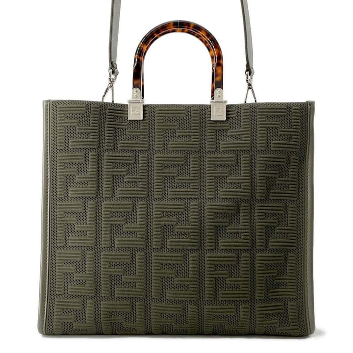 FENDI FF ZUCCA CANVAS &amp; LEATHER MEDIUM SUNSHINE TOTE BAG