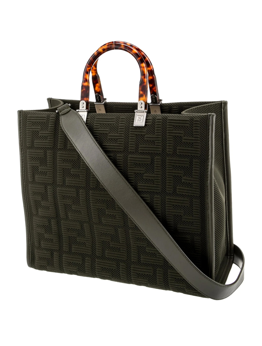 FENDI FF ZUCCA CANVAS &amp; LEATHER MEDIUM SUNSHINE TOTE BAG