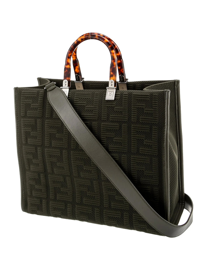 FENDI FF ZUCCA CANVAS &amp; LEATHER MEDIUM SUNSHINE TOTE BAG