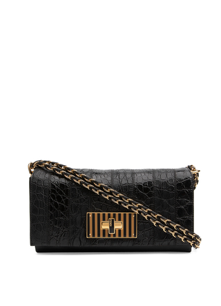 FENDI CLAUDIA CROC EMBOSSED CALFSKIN LEATHER SHOULDER BAG