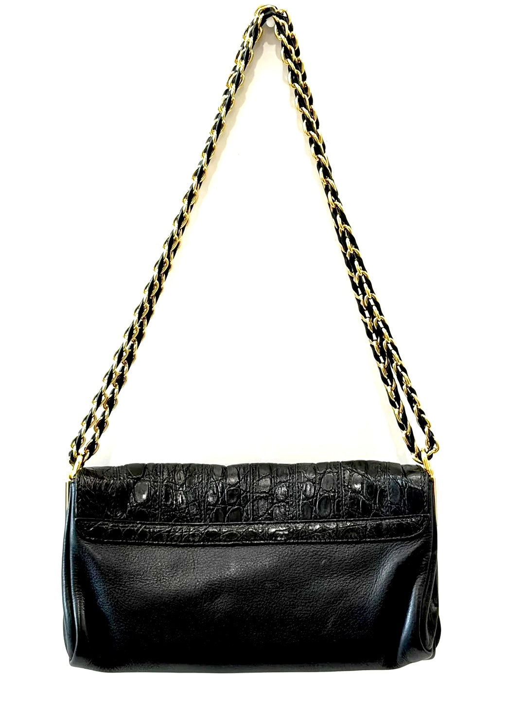 FENDI CLAUDIA CROC EMBOSSED CALFSKIN LEATHER SHOULDER BAG