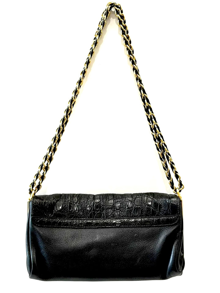FENDI CLAUDIA CROC EMBOSSED CALFSKIN LEATHER SHOULDER BAG