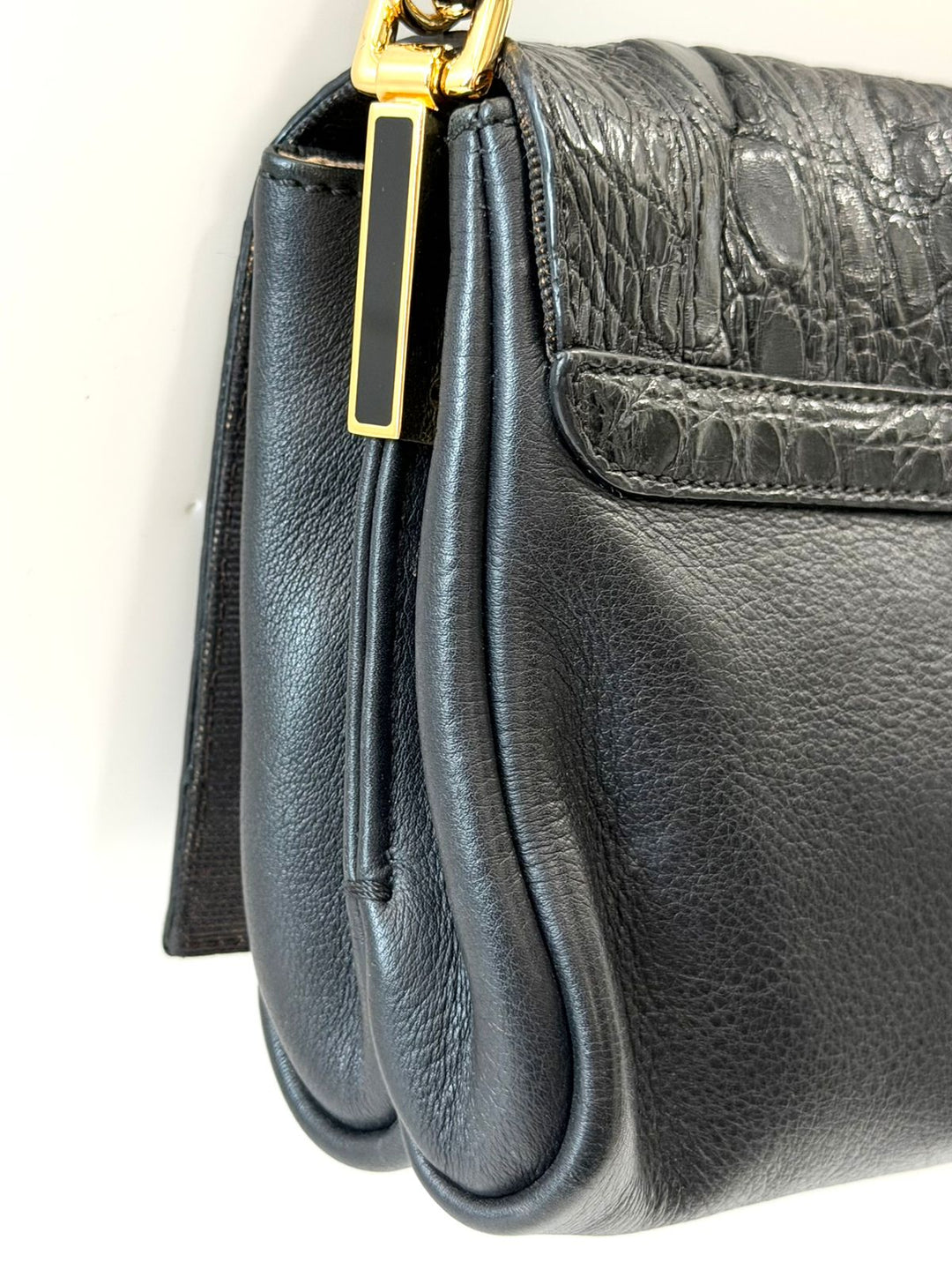 FENDI CLAUDIA CROC EMBOSSED CALFSKIN LEATHER SHOULDER BAG